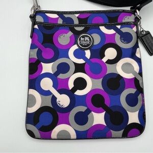 Vintage Coach Crossbody Bag Purple Blue Black Geometric Print NWOT